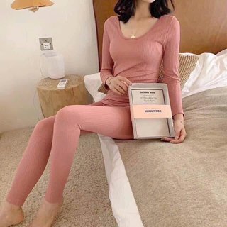 Bộ mặc nhà thu đông nữ chất cotton tăm, Bộ đồ ngủ mùa đông giữ nhiệt co giãn 4 chiều hàng Cao Cấp