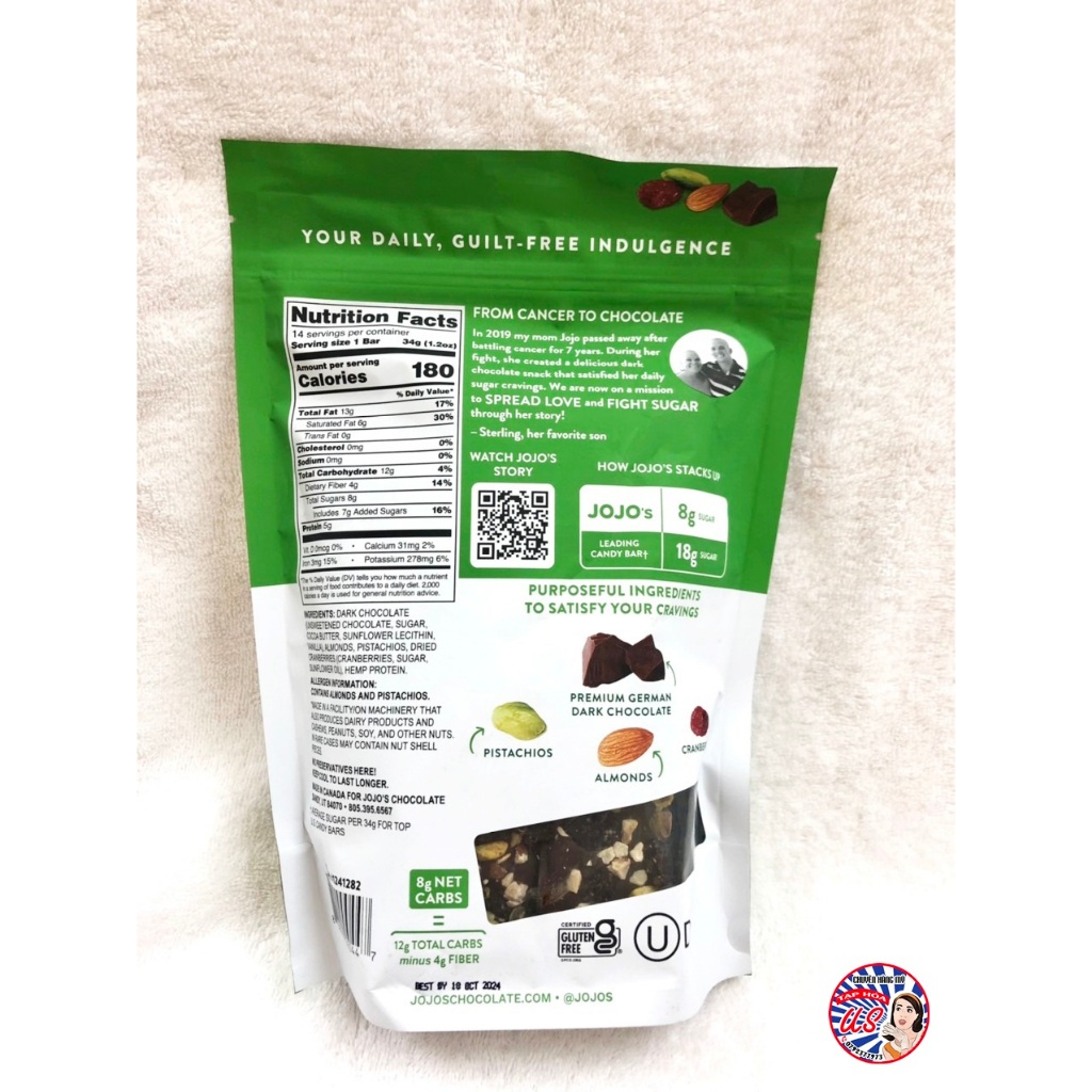 JOJO’S DARK CHOCOLATE BARS – 476G - Mỹ