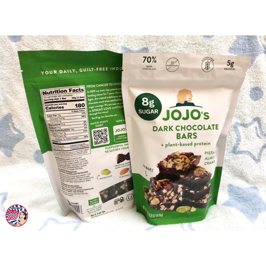 JOJO’S DARK CHOCOLATE BARS – 476G - Mỹ