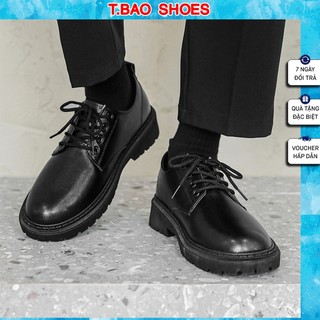 Giày Chunky Derby nam, giày đốc nam da bò buộc dây mũi tròn đế cao 5cm