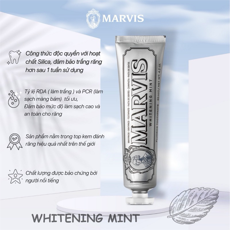 Kem đánh răng Marvis Classic Whitening Mint 85ml