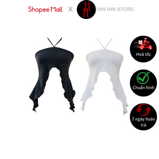 Áo croptop HAC112 yếm hai dây vạt dài màu trắng - đen Hỉn Hỉn Store