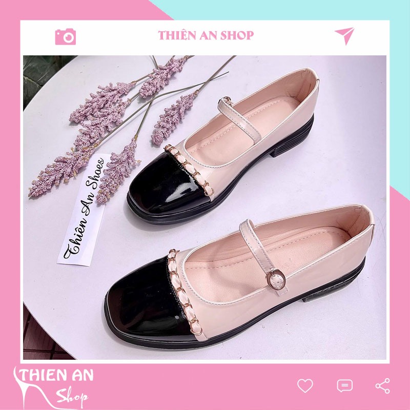 Giày nữ đế đốc phối dây xích mũi vuông đế 2 phân bản da cao cấp  TA16