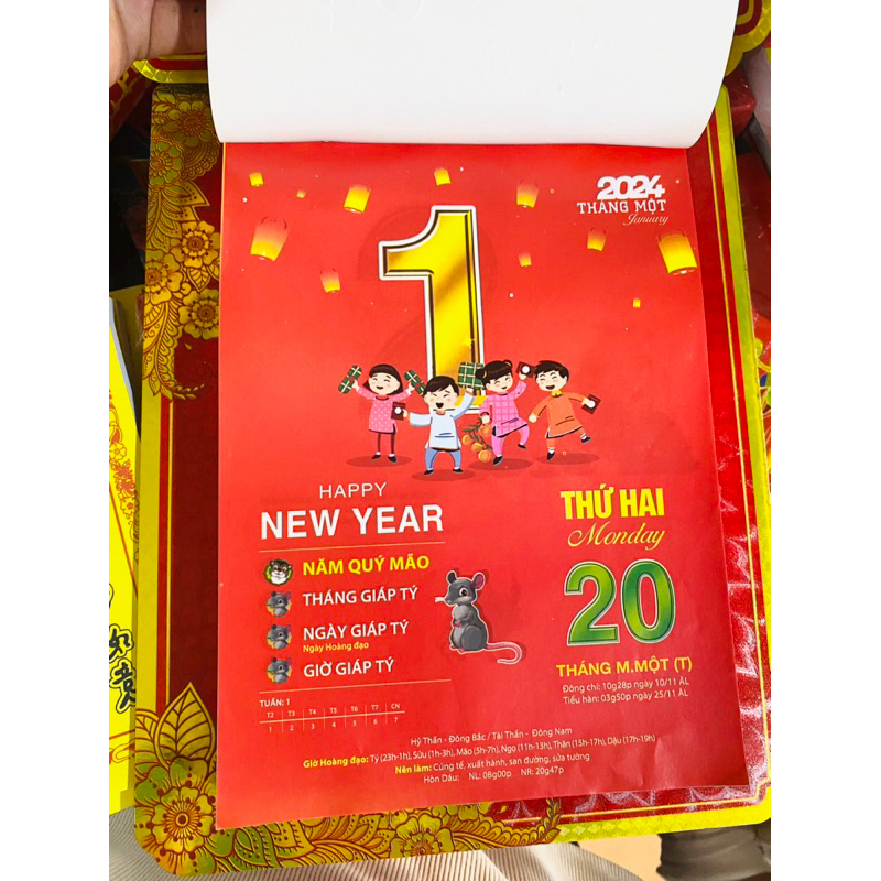 Lịch tết 2024 gồm bìa lịch kèm bloc lịch đại đặc biệt 17x24cm