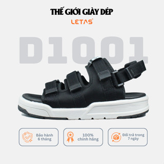 Giày Sandal Nữ Nam Unisex D1001 Đen Ghi 3 Quai Ngang Đế Cao Dép Quai Hậu Đế Cao Su 3 Lớp Letas