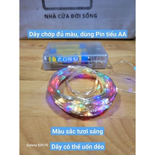   Tặng 3 cục Pin  Dây Đèn Led 10 mét dùng Pin AA đèn led trang trí đủ màu Trang Trí Giáng Sinh đèn chớp dùng pin tiểu 