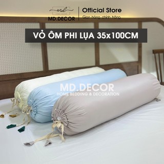 Vỏ gối ôm 35x100cm phi lụa Charming cao cấp MD.Decor - Bedding nhiều màu trơn thắt nơ 2 đầu