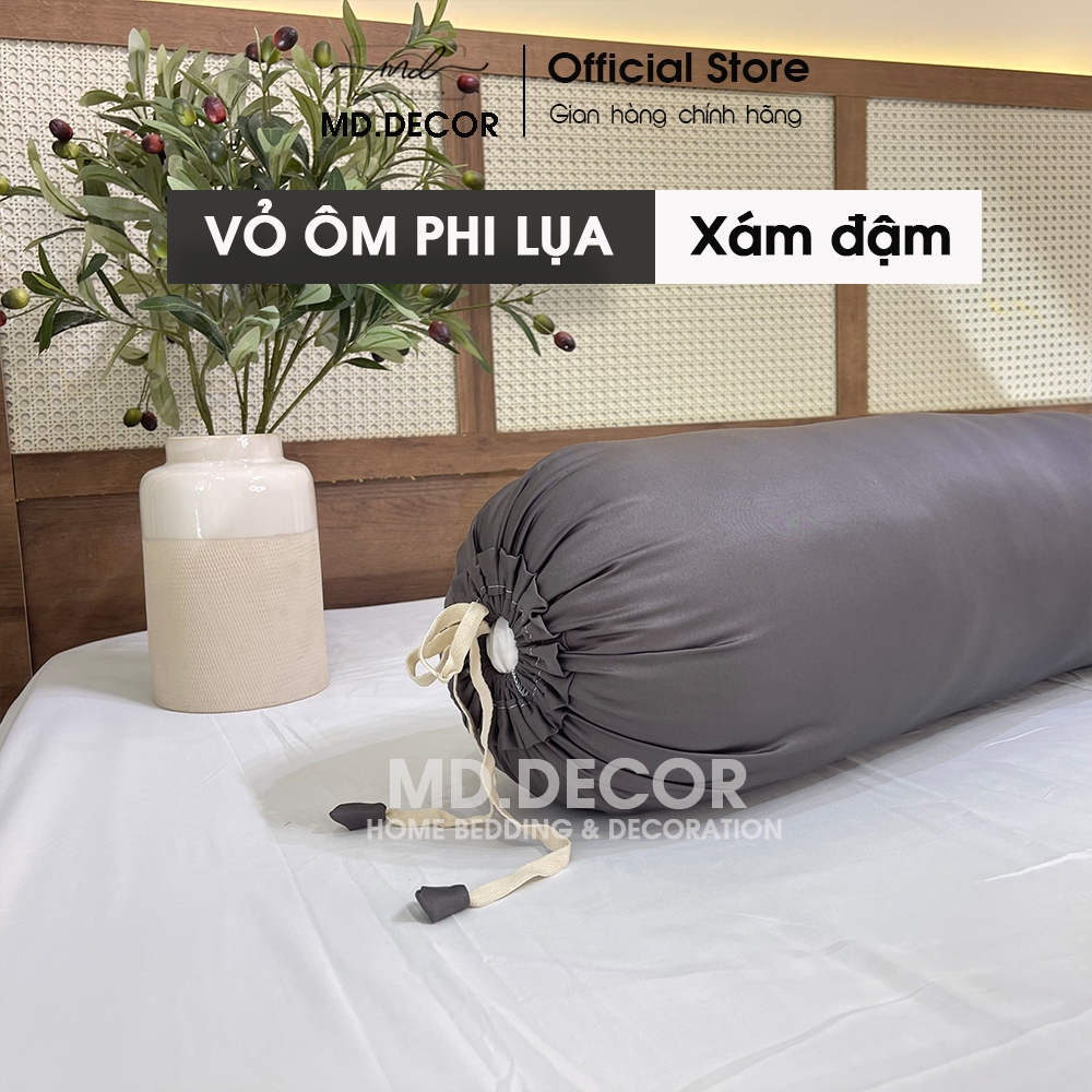 Vỏ gối ôm 35x100cm phi lụa Charming cao cấp MD.Decor - Bedding nhiều màu trơn thắt no 2 đâu