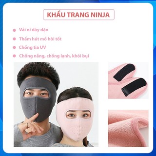 Khẩu trang vải Ninja lót nỉ có kính chắn gió Khẩu trang kèm kính giữ ấm chống bụi khi đi đường