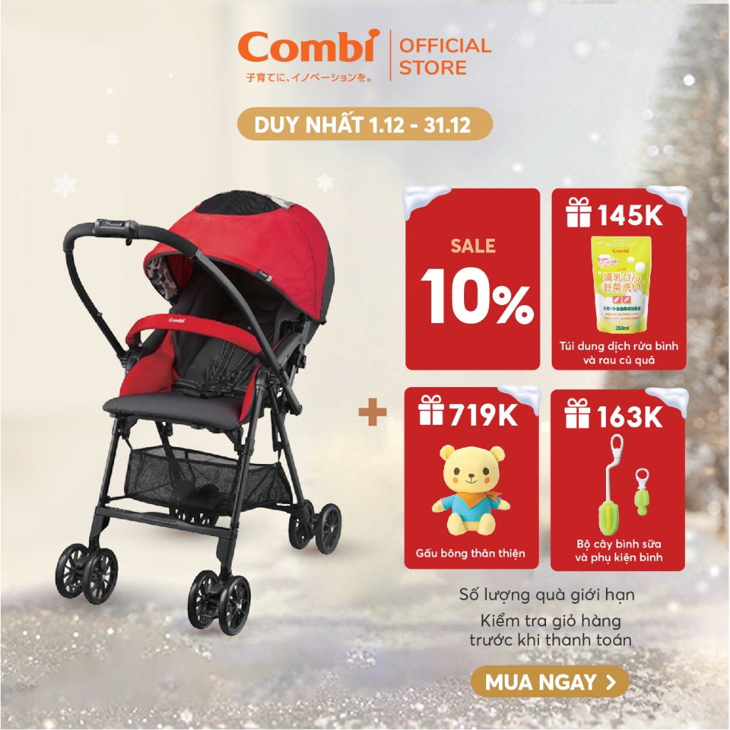 (DUY NHẤT THÁNG 12 - GIẢM NGAY 10% + QUÀ TẶNG HẤP DẪN) Xe đẩy Combi NEYO màu đỏ/xanh