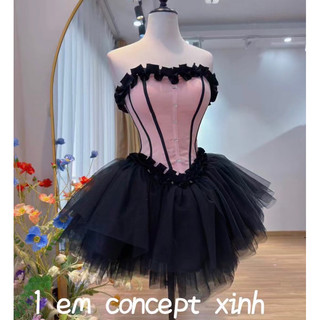 Váy công chúa bồng bềnh đan dây eo
