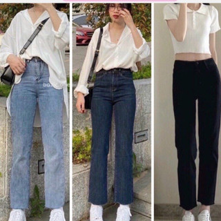 Quần jean nữ ống đứng đặc biệt Không Gấp Gấu, Gấu quần tua dua phong cách Hàn Quốc cực dễ phối