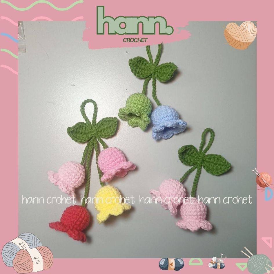 Hoa linh lan bằng len treo xe ô tô, Móc khóa hoa linh lan hoa chuông handmade - Hann Crochet