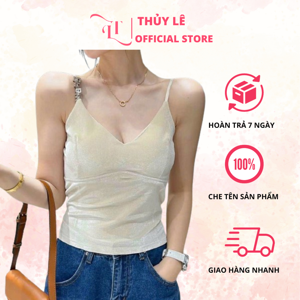 Áo 2 Dây Áo Bra Nhung Đính Đá Cao Cấp Có Mút Ngực Phong Cách Sang Chảnh Trẻ Trung Cho Nữ
