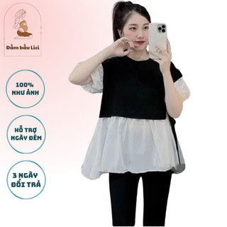 Áo bầu babydoll kiểu có dây, áo bầu xinh buộc nơ eo có khoá sau