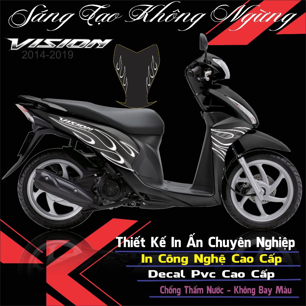 tem lửa màu trắng dán xe vision đời 2014 màu đen đẹp