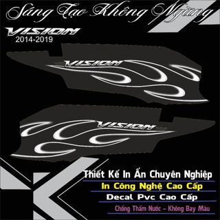 tem lửa màu trắng dán xe vision đời 2014 màu đen đẹp