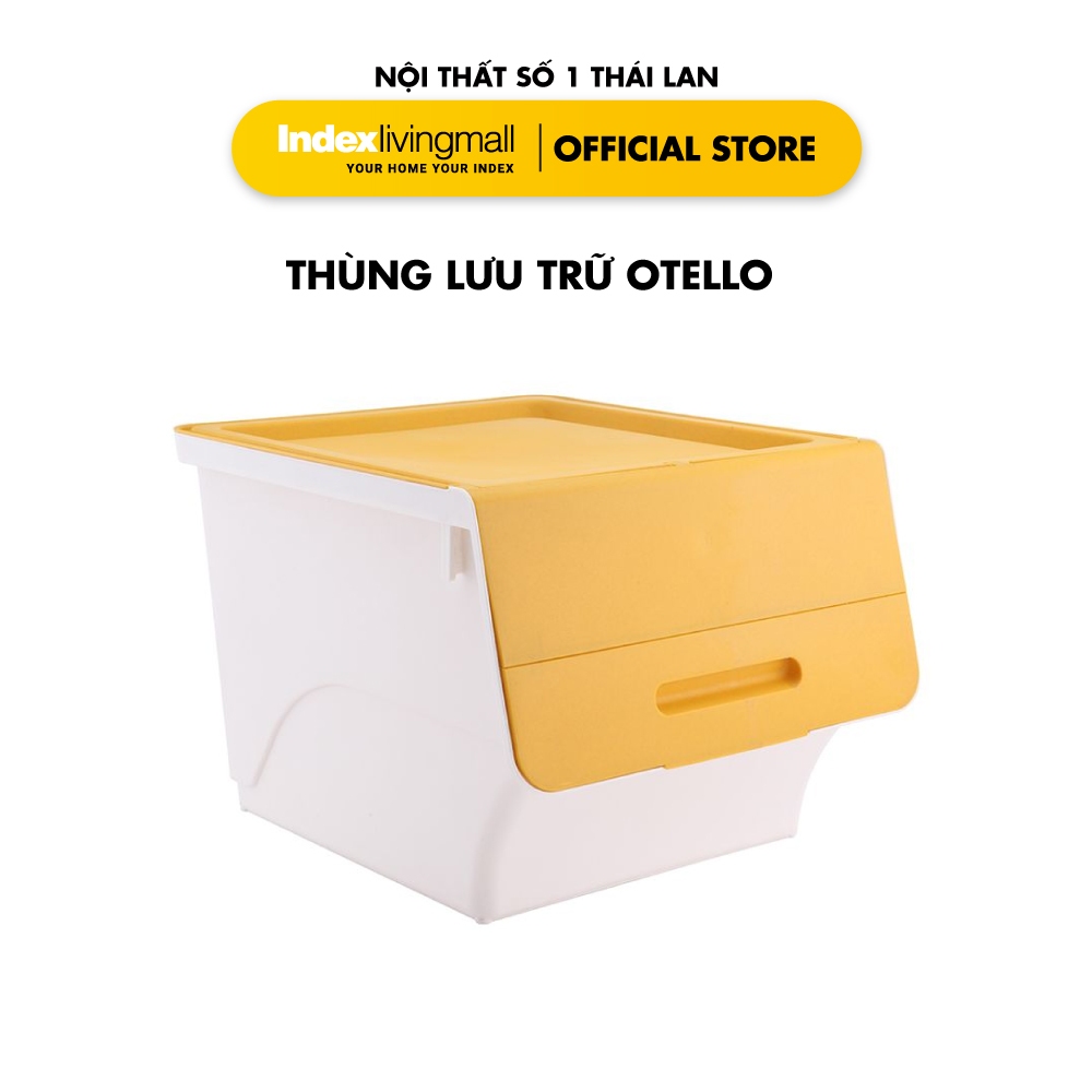 Thùng lưu trữ đa năng 34 lít OTELLO chất liệu nhựa PP trắng, nắp vàng, kích thước 45x38x31cm (DxRxC) | Index Living Mall