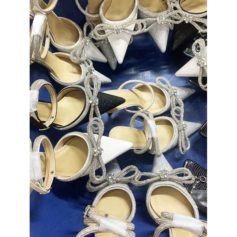 Order 🌸 Giày KOREA dây đá cổ chân nơ nhũ mũi nhọn 6cm 9cm34-40