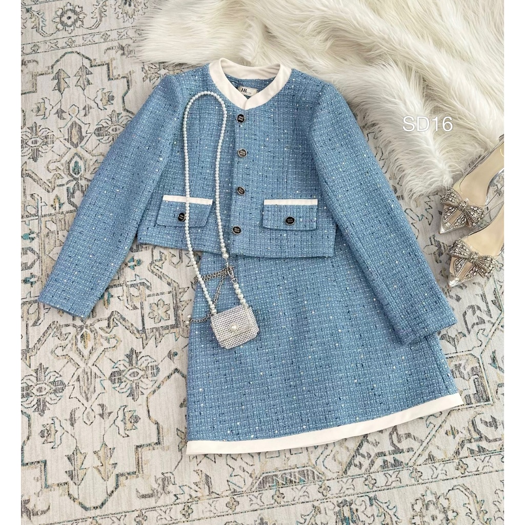 Set dạ nữ dáng công sở cao cấp Cúc Fashion set váy chữ A và áo sang trọng đi làm chơi set dạ SD16 set dạ váy A viền