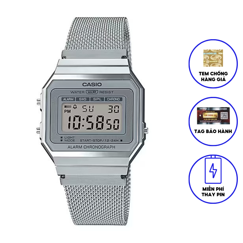 Đồng hồ Unisex dây kim loại CASIO A700WM-7ADF chính hãng