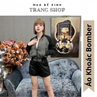 Áo Khoác Bomber Len Phom Lửng Phối Kẻ Sọc Caro Thời Trang Phong Cách Cá Tính Mạnh Mẽ