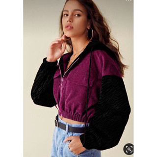 Áo khoác nữ croptop Bomber retro Thun Gân Phối - Hàng VNKK - Champion