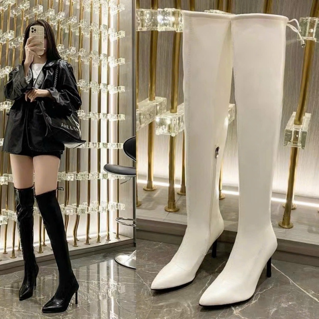 Sẵn_Hàng QC_Bốt đùi nữ gót cao 9 phân đính đá bên trong có lót lông