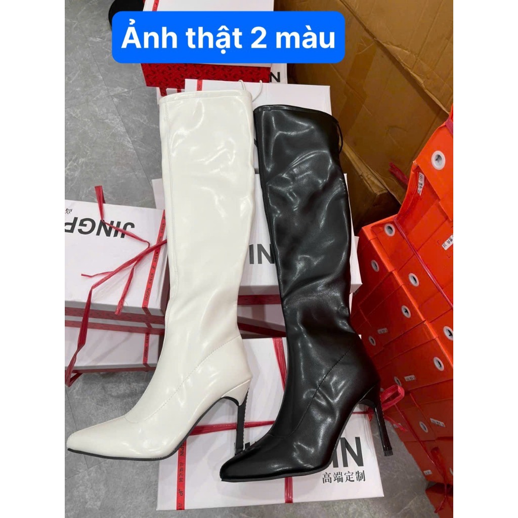 Sẵn_Hàng QC_Bốt đùi nữ gót cao 9 phân đính đá bên trong có lót lông