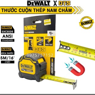Thước cuộn thép trợ lực hãng DeWALT 5M 16' bản to, Thước kéo 2 mặt có nam châm linh hoạt độ chính xác cao tuyệt đối