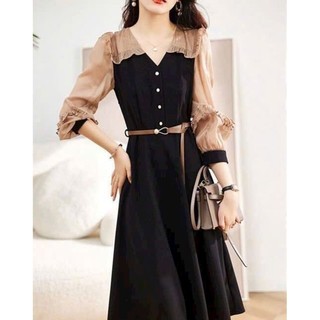 ĐẦM XÒE PHỐI MÀU CỔ SEN TAY DÀI