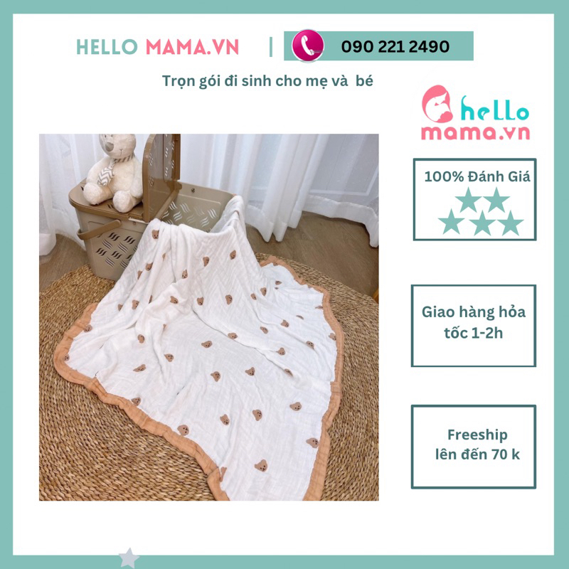Chăn sợi tre 4 lớp có viền ( dùng làm chăn mền cho bé , khăn quấn ,khăn tắm )chất mát , không đổ lông