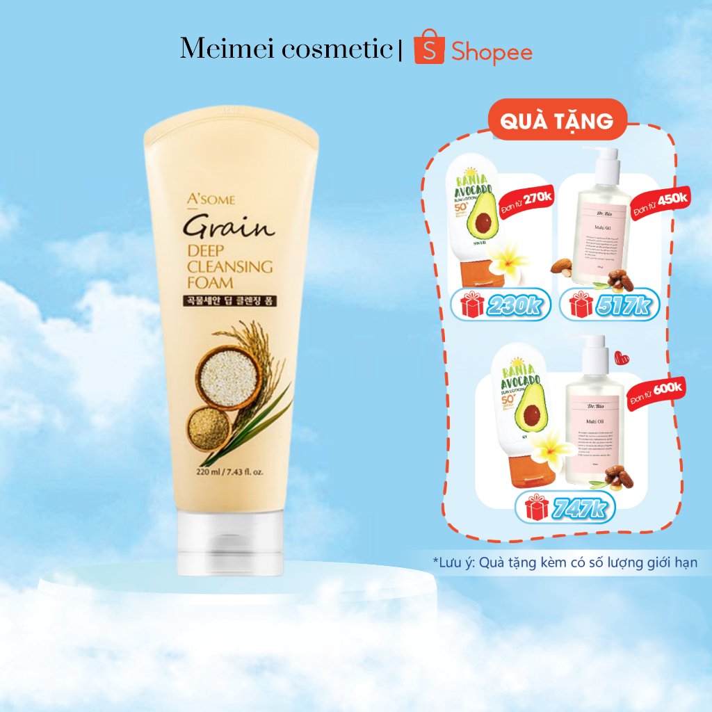 Sữa Rửa Mặt Ngũ Cốc Làm Sạch Da A'SOME Grain Deep Cleansing Foam 220ml