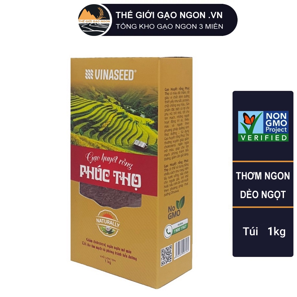Gạo Lứt Huyết Rồng Phúc Thọ Hộp 1kg - Giá Sỉ, Date mới
