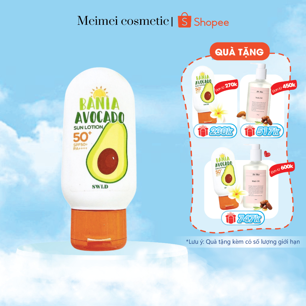 Lotion chống nắng cho body chiết xuất bơ Swld Bania Avocado Sun Lotion Spf50+ Pa++++ 100ml