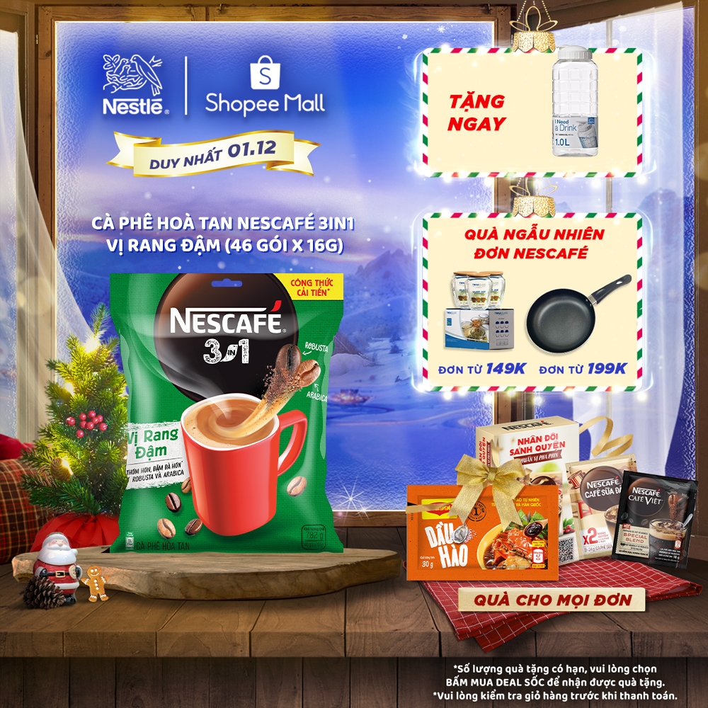 Cà phê hoà tan NESCAFÉ® 3IN1 VỊ RANG ĐẬM - công thức cải tiến (bịch 46 gói x 16g)