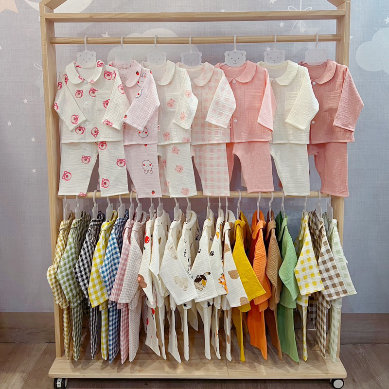 (CHỌN MẪU) Bộ Pijama Muslin Sợi Tre cổ tròn 0-3Y