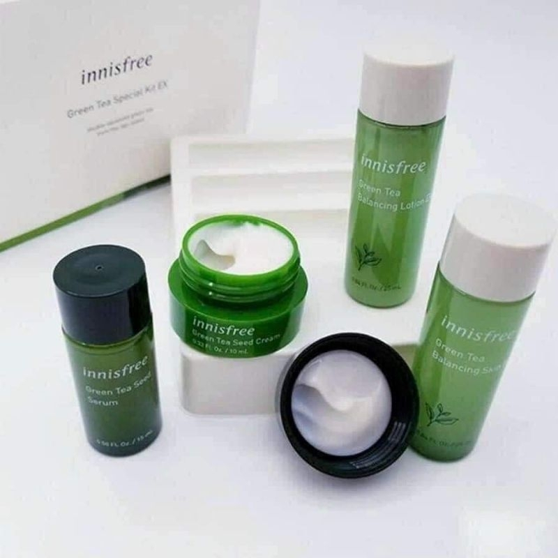 sét 4 Innisfree The Green Tea Seed : sữa rửa mặt, serum dưỡng da, nước hoa hồng, kem mặt