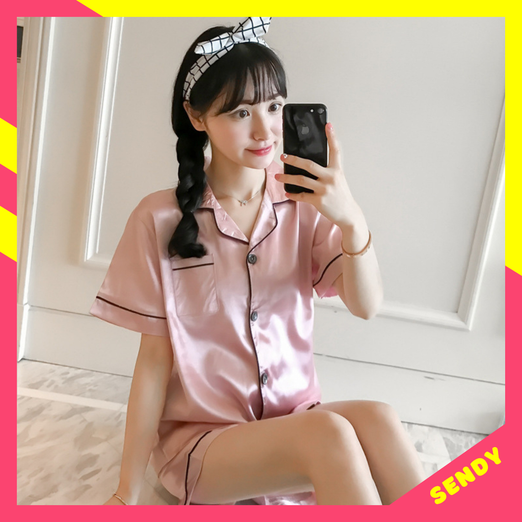 Bộ đồ ngủ lụa mặc nhà pijama trơn ngắn tay quần ngắn - CCLP19