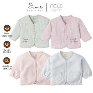NOUS Áo khoác cardigan kẻ xanh/ kẻ tím thêu trang trí