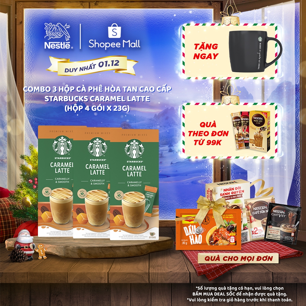 Combo 3 Hộp Cà phê hòa tan cao cấp Starbucks® Caramel Latte (Hộp 4 gói x 23g)