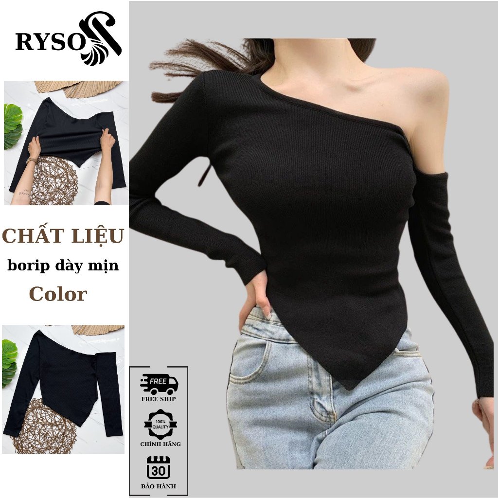 Áo Thun Tay Dài Lệch Vai Vạt Nhọn RYSO FASHION Nữ Ôm Body Áo Thun Basic Chất Thun Gân Dày Dặn