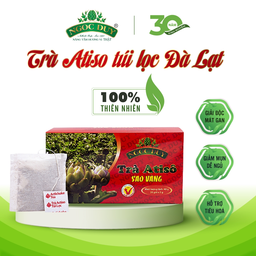Trà atiso túi lọc Ngọc Duy Đà Lạt ngọt thanh 100% atiso giải độc gan, ngừa tiểu đường, hỗ trợ tiêu hoá hộp 20 túi 40g
