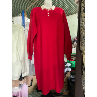 Đầm len dài cổ polo tay siêu bồng