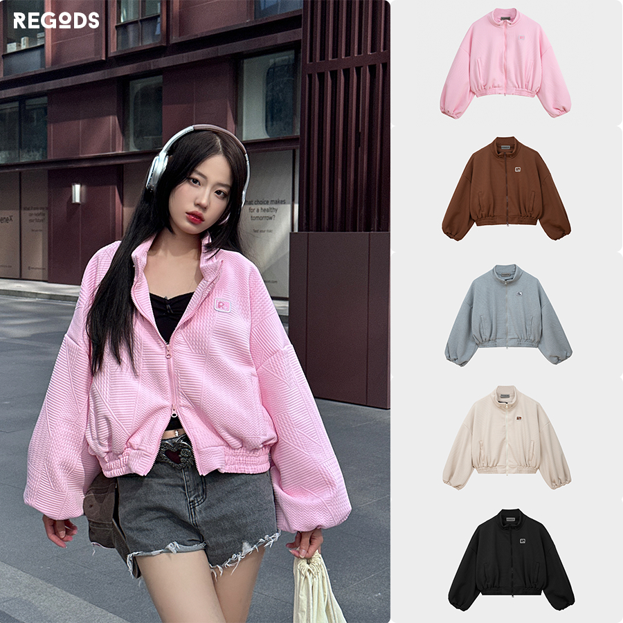 Áo Khoác Jacket Cropped thêu Logo REGODS Khoá kéo 2 đầu form rộng nam nữ - Jacket cropped logo