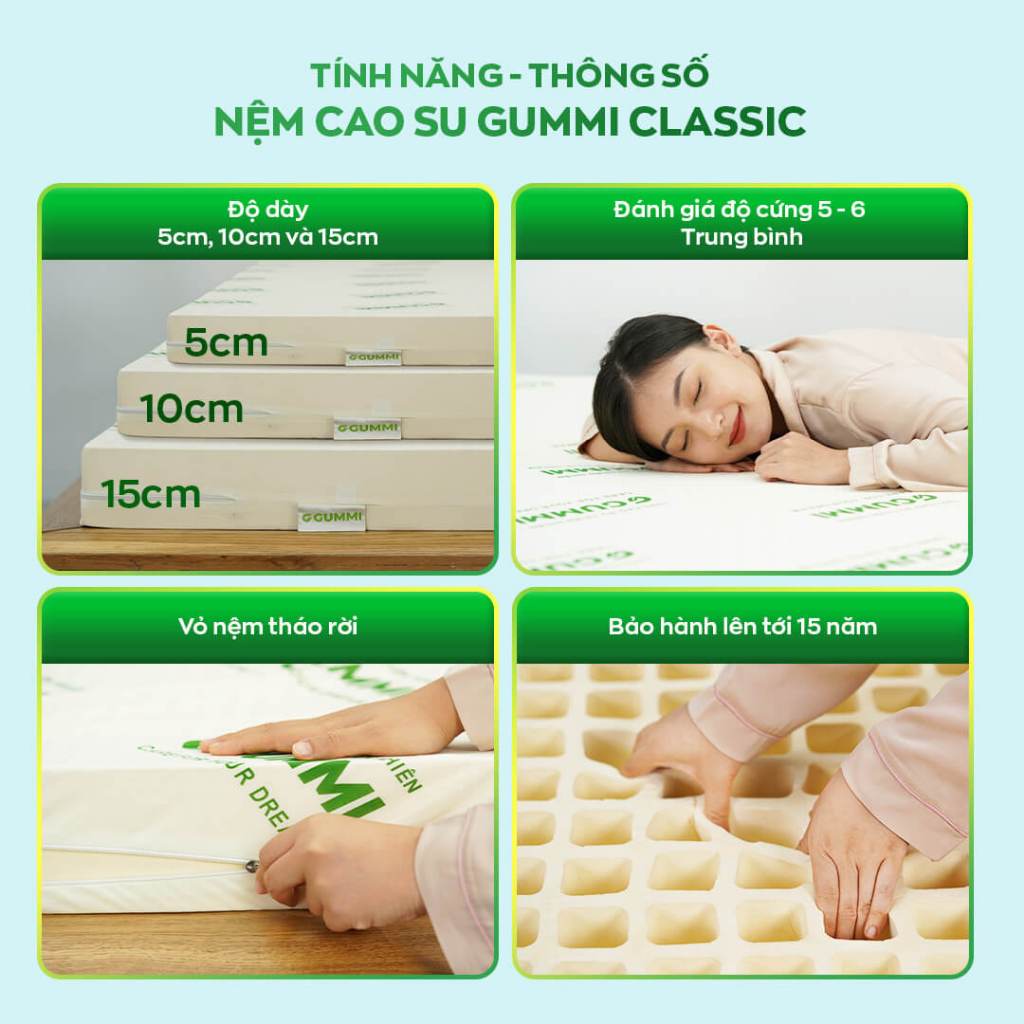 Nệm cao su 100% thiên nhiên bảo vệ cột sống Gummi Standard