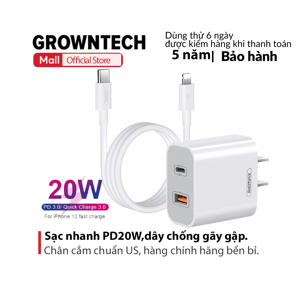 Bộ cốc sạc chính hãng Remax RP-U68 RP U68 2023 sạc nhanh 2 cổng USB tích hợp QC 3.0 và PD 20W kèm cáp sạc nhanh Type C