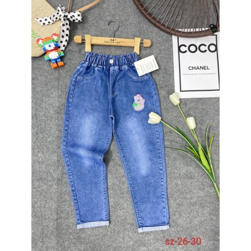 Q01 Quần dài bé gái, quần jeans bé gái, quần bò mềm cho bé gái ,quần baggy cho bé,quần học sinh cấp bé 30kg