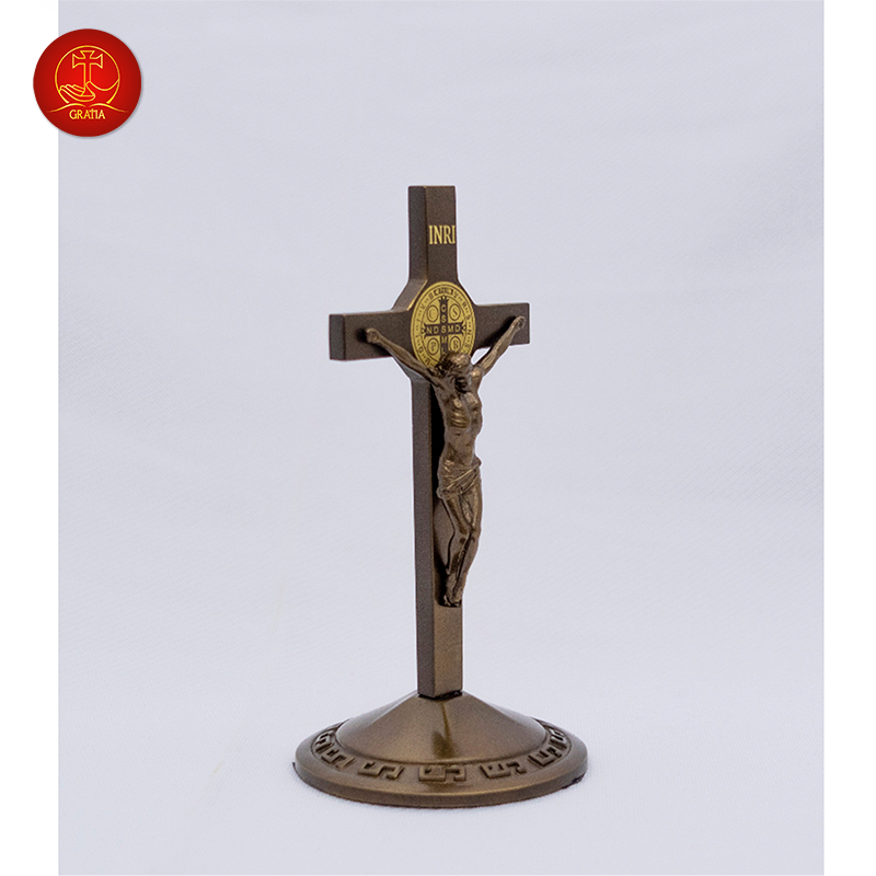 Thánh Giá mini có mề đay BENEDICT cao 12cm - Vật Phẩm Công Giáo Gratia - Tượng Công Giáo - Tượng đồng