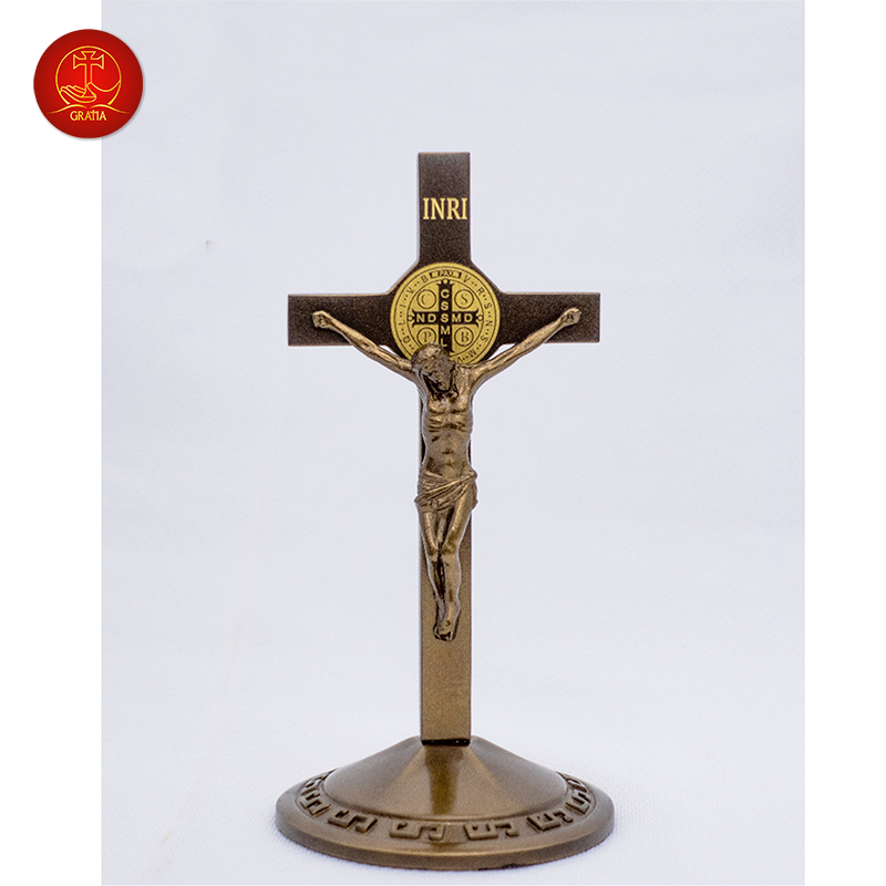 Thánh Giá mini có mề đay BENEDICT cao 12cm - Vật Phẩm Công Giáo Gratia - Tượng Công Giáo - Tượng đồng